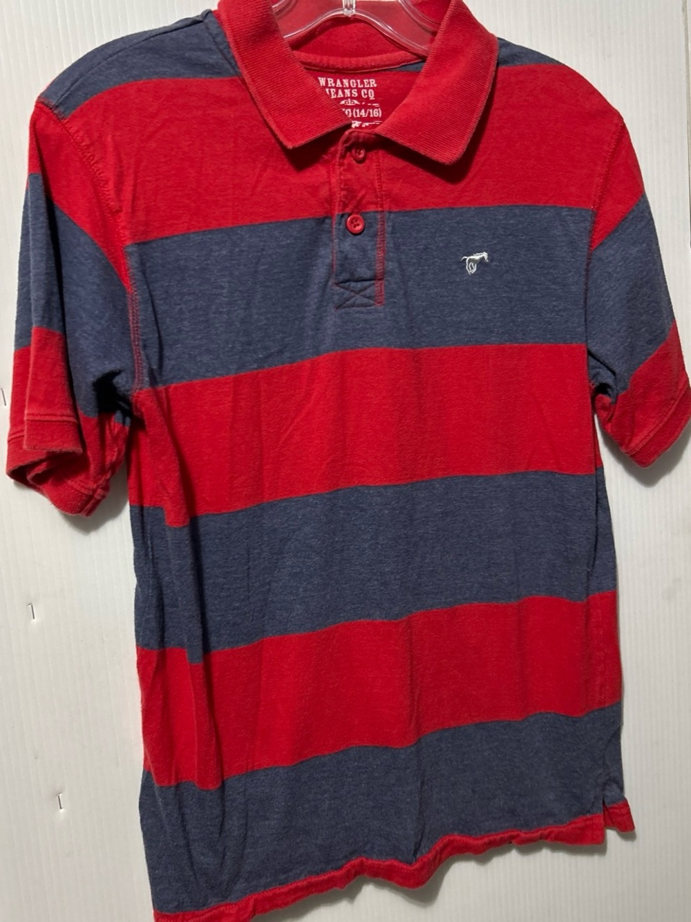 Wrangler Men's Wide Red and Navy Striped Polo